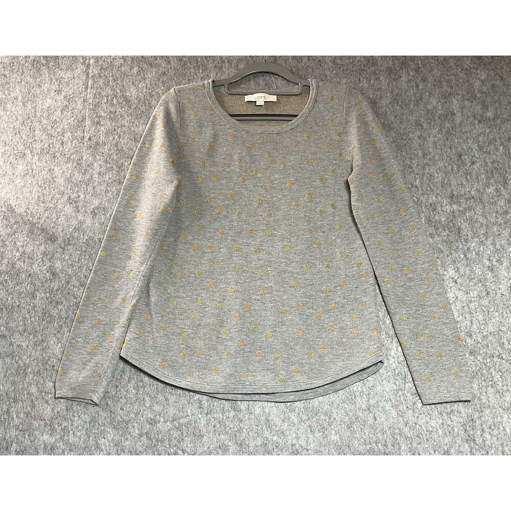 Loft Shirt Womens Medium Gray Polka Dot Wool Blend Knit Pullover Casual Winter